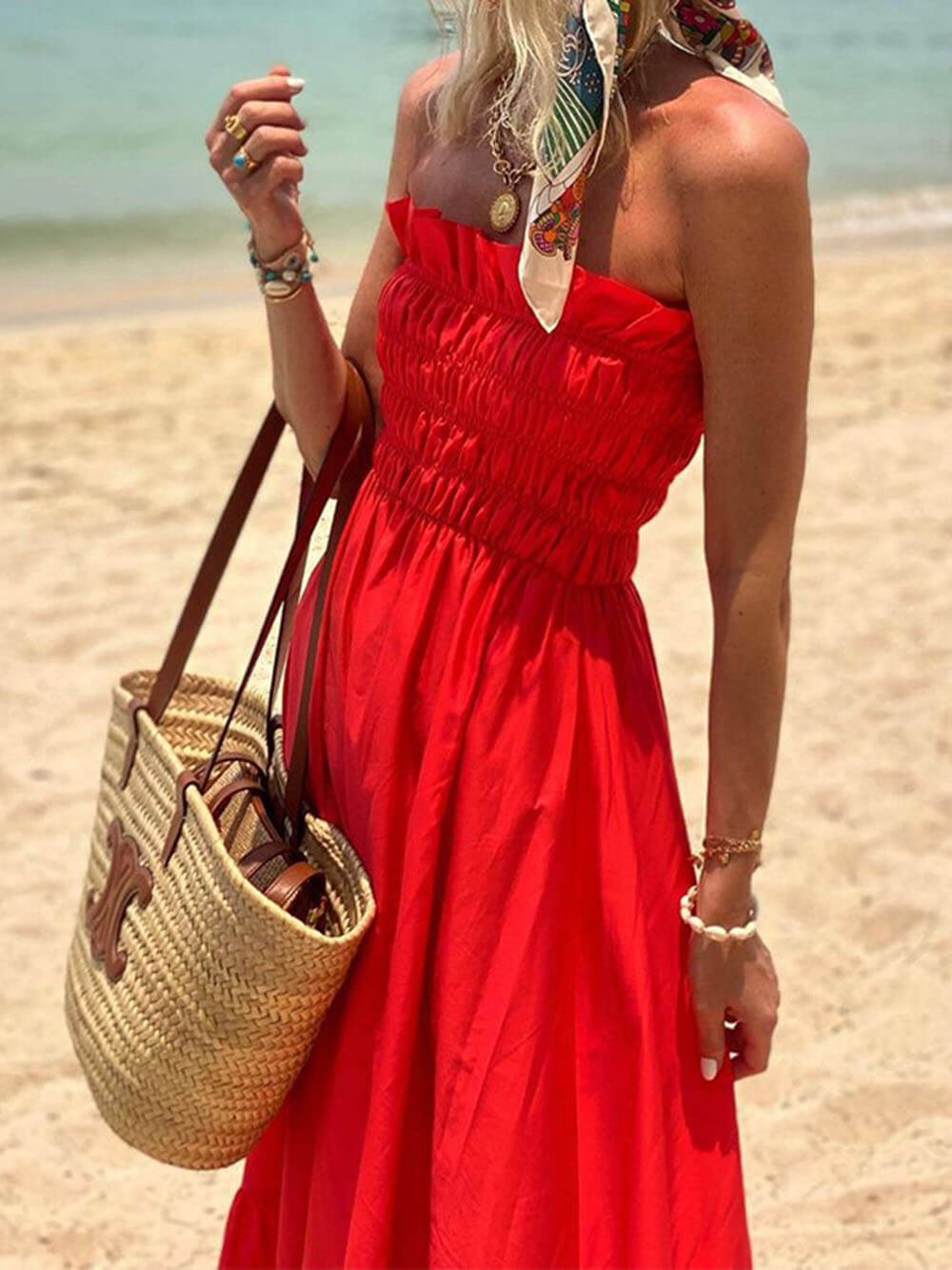 Off-shoulder Gerimpelde Buste Vakantie Maxi-jurk