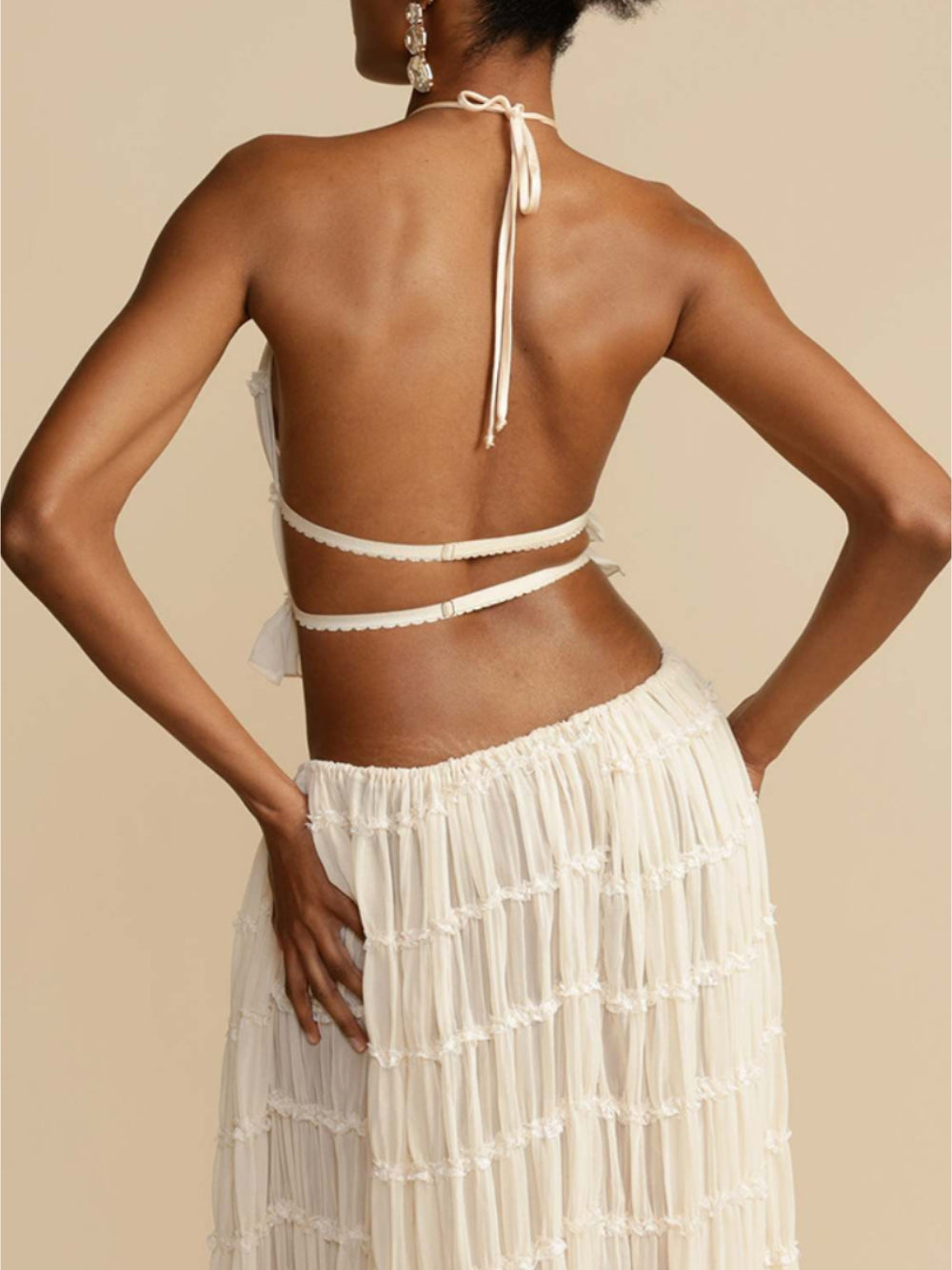 Plissé Trekkoord Charme Taille Gelaagde Maxi Rok